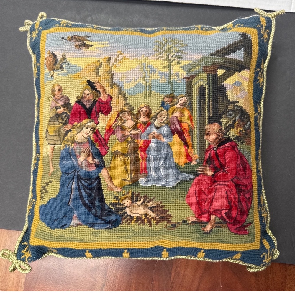 Peking Handicraft Vatican Collection Nativity Needlepoint Velvet Pillow VC001